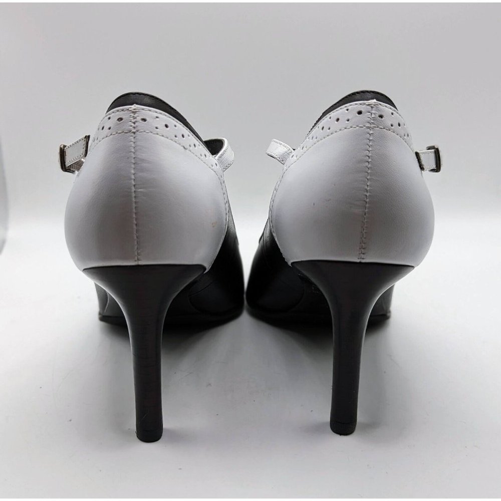 Ralph Lauren Belinda Pumps Heels 7 B Pointed Toe Black & White Brazil Leather - Picture 5 of 7